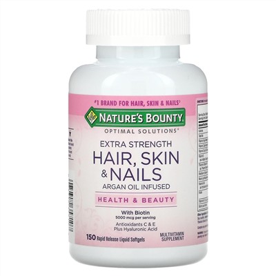 Nature's Bounty, Optimal Solutions с повышенной силой действия,для здоровья волос, кожи и ногтей, 150 капсул с быстрым высвобождением