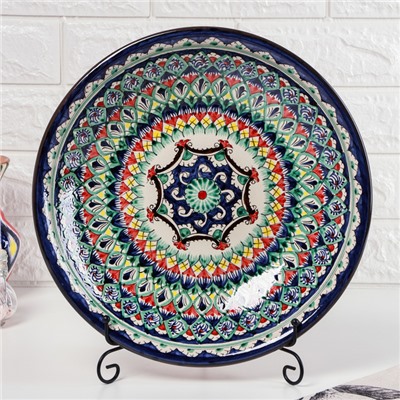 Ляган узбекский Риштанская Керамика «Узоры», d=33 см, глубокий, синий