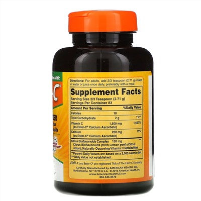 American Health, Ester-C, порошок с цитрусовыми биофлавоноидами, 226,8 г (8 унций)