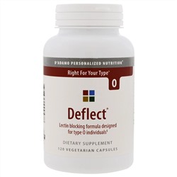 D'adamo, Deflect, формула для блокирования лектина, диета для 0 группы крови, 120 растительных капсул