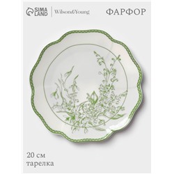 Тарелка десертная WY Bloomware. d=20 см, фарфор, белая, зелёная