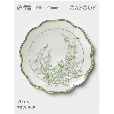 Тарелка десертная WY Bloomware. d=20 см, фарфор, белая, зелёная