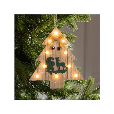 Ёлочная игрушка «Ёлочка с Дедом Морозом и оленем», 16×14×3, от батареек АААx2, свечение тёплое белое