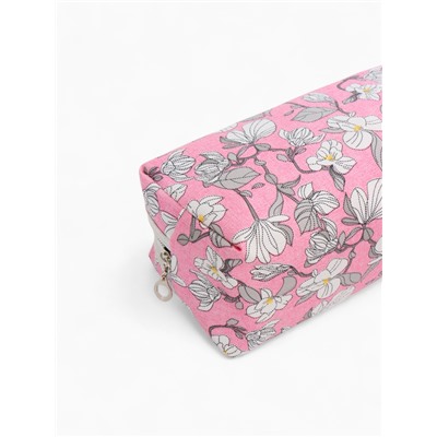 Косметичка на молнии женская, с рисунком, с рисунком, пастельно-розовая