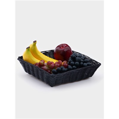 Корзинка для фруктов и хлеба Доляна «Плетёнка», 24×24×6.5 см, пластик, плетёная, чёрная
