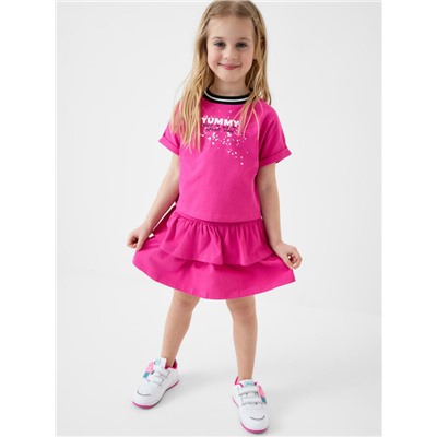 Комплект трикотажный для девочек: джемпер (футболка), юбка-шорты