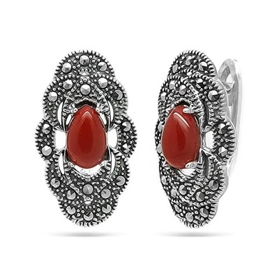 Серьги из серебра агат, марказит, SL-AGA73