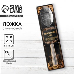 Ложка чайная с гравировкой «Любимый сын», в подарочной коробке, 3×14 см