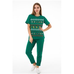 Женский домашний костюм с брюками и футболкой 361 (Зеленый)