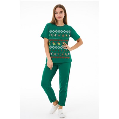 Женский домашний костюм с брюками и футболкой 361 (Зеленый)