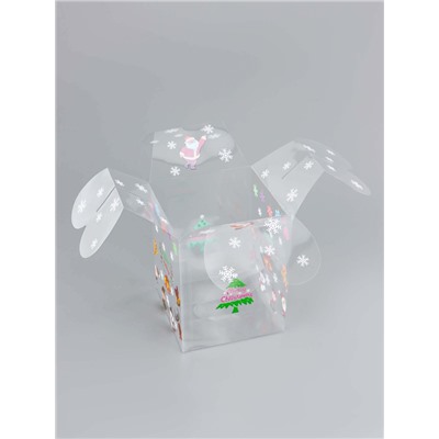 Коробка подарочная новогодняя складная ПВХ «Веселый Дед Мороз» 12×12×15 см