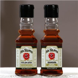 Подарочный набор косметики «На удачу», гель для душа и шампунь для волос во флаконах виски, 2×100 мл, Чистое счастье