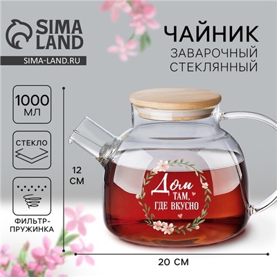Чайник заварочный с бамбуковой крышкой «Дом», 1000 мл