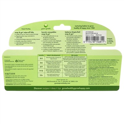 Green Sprouts, Snap & Go Wipe Off Bibs, 9-18 Months, 3 Pack