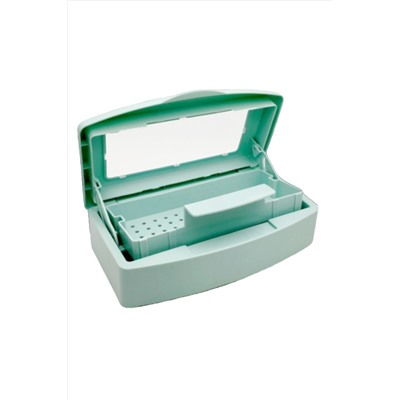 Nail Art Бокс для стерилизации и дезинфекции инструментов с прозрачной крышкой, бирюзовый KRISTALLER, 1119448