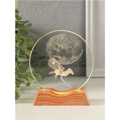 Световая фигурка стекло «Диск. Голограмма: Открытый космос», 5×LED, d=10 см, USB, 10×4×11.4 см