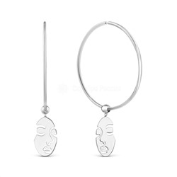 Серьги-конго из серебра родированные (2 в 1), 4 см 925 пробы 2-182-4,0р-17