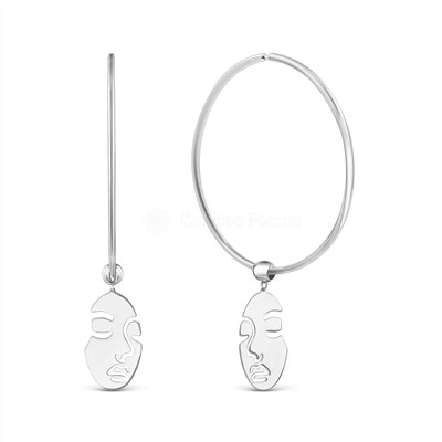 Серьги-конго из серебра родированные (2 в 1), 4 см 925 пробы 2-182-4,0р-17