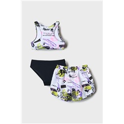 Комплект для девочек: купальный костюм трикотажный, шорты текстильные плавательные PLAYTODAY, 1244190