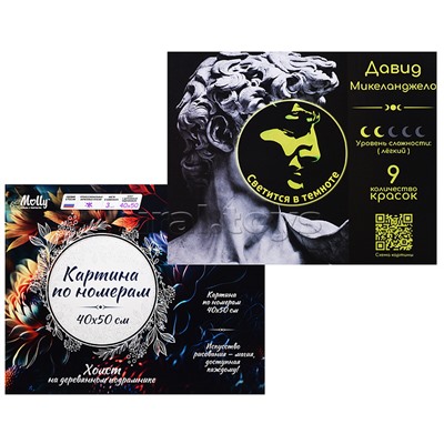 Картина по номерам 40х50 "Давид. Микеланджело" со светящейся краской (9 цветов)