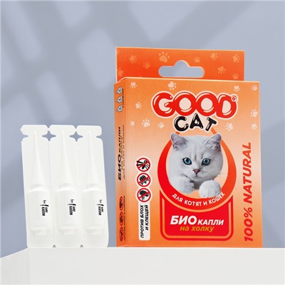 БИОкапли GOOD CAT для котят и кошек от блох и клещей, 3×1 мл