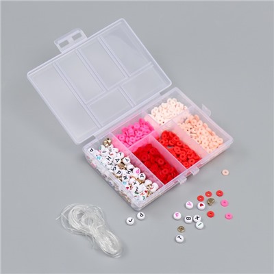 Бусины в шкатулке «Красные», нить 0.8 мм 5 м 12×8.4×2.2 см