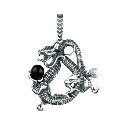 Подвеска из чернёного серебра с синтетическим агатом - Дракон 925 пробы ПДр-004о
