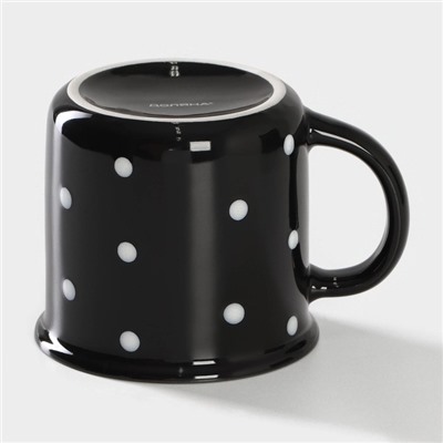 Кружка Доляна «Божья коровка», 370 мл, фарфор, чёрная