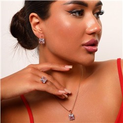 Комплект ювелирной бижутерии Дубайское золото: серьги, кольцо и кулон, с покрытием позолотой, вставка: циркон, цвет: прозрачный, р-р 19, Уценка, арт.08.1755