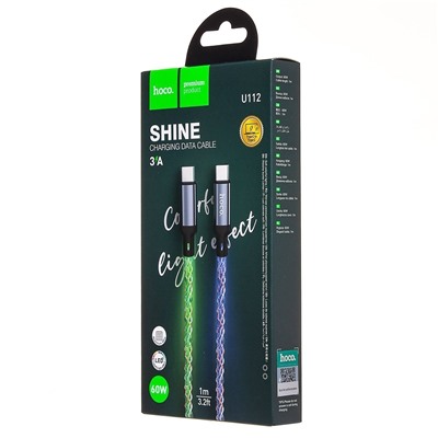 Кабель Type-C - Type-C Hoco U112 Shine PD 60W 100см 3A  (gray)