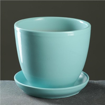 Горшок для цветов «Антик», 1 л, d=15 см, h=13 см, керамический, с поддоном, бирюзовый