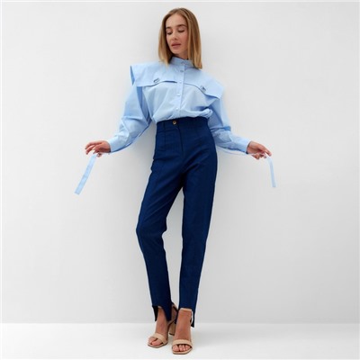 Рубашка женская с лентами MINAKU: Casual Collection, размер 48, голубая