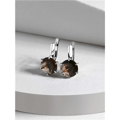 Кольцо из серебра с натуральным раухтопазом родированное 925 пробы к-0103-08-06