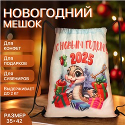 Мешок для подарков новогодний на шнурке, размер 35×1×42 см, разноцветный