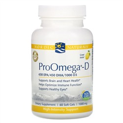 Nordic Naturals, ProOmegaD, со вкусом лимона, 1000 мг, 60 мягких капсул
