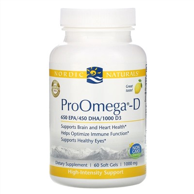 Nordic Naturals, ProOmegaD, со вкусом лимона, 1000 мг, 60 мягких капсул