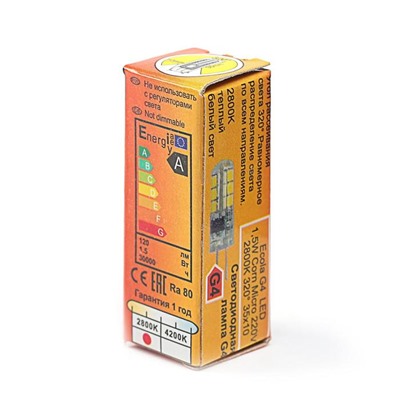 Лампа светодиодная Ecola Corn Micro, G4, 1.5 Вт, 2800 K, 320°, 35×10 мм