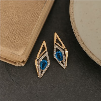 Серьги ювелирная бижутерия коллекция "Дубай" покрытие позолота, вставка: фианиты и цирконы, цвет: прозрачный и голубой, арт.007.188