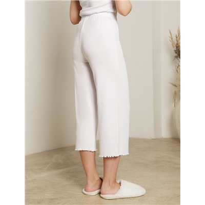 Укороченные брюки с поясом на резинке из фактурного трикотажа в рубчик с вышивкой