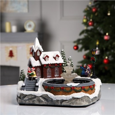 Светодиодная фигура «Новогодний фонтан» 23×18×13 см, полистоун, батарейки ААх3 (не в комплекте), USB, свечение тёплое белое