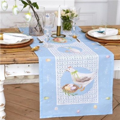 Дорожка на стол Этель «Пасхальные радости» 40×146 см, 100% хлопок, саржа 190 г/м², голубая