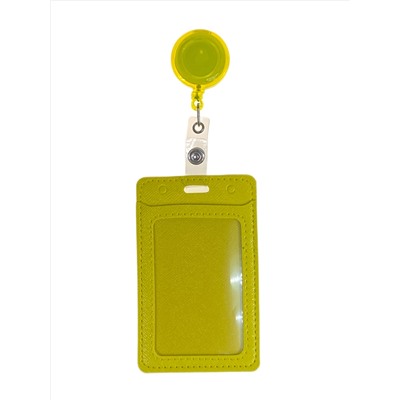 Бейдж с лентой на рулетке вертикальный, цвет желтый
