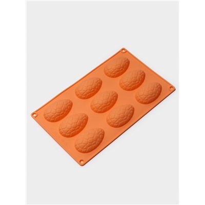 Форма для выпечки Доляна «Пасха. Шоколадное яйцо», силикон, 9 ячеек, 28×16×2 см, оранжевая