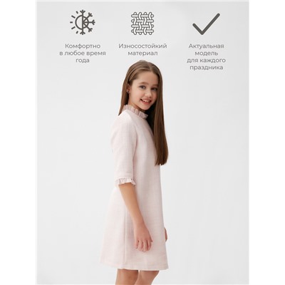 Платье нарядное для девочки MINAKU: PartyDress с воротником, рост 122-128 см, розовое