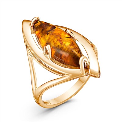 Кольцо из золочёного серебра с натуральным прессованным янтарём 925 пробы КП3з640