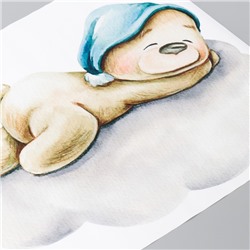 Наклейка интерьерная цветная «Спящий мишка в колпаке, на облаке», 35×60 см