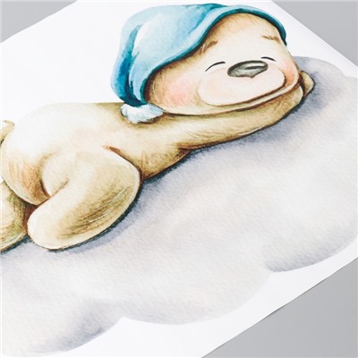 Наклейка интерьерная цветная «Спящий мишка в колпаке, на облаке», 35×60 см