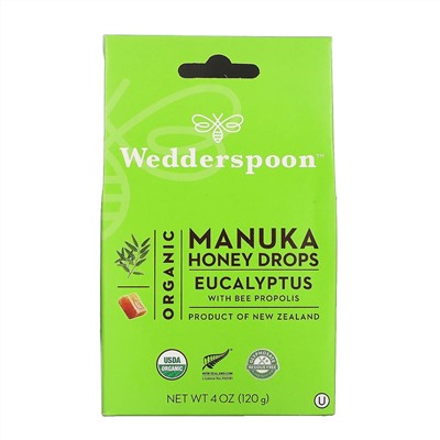 Wedderspoon, Органические капли из меда манука, эвкалипт и пчелиный прополис, 120 г (4 унции)
