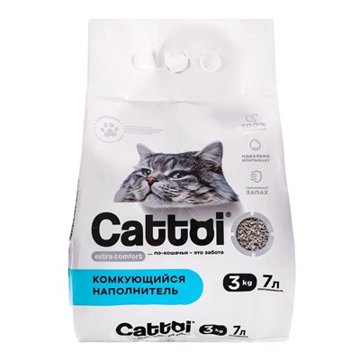 Наполнитель минеральный комкующийся Cattoi Extra Comfort 3 кг,пластиковый пакет