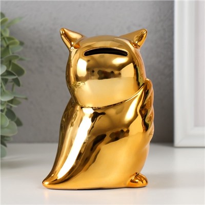 Копилка для денег «Удивлённая сова», керамика, золото, 12×8×14 см